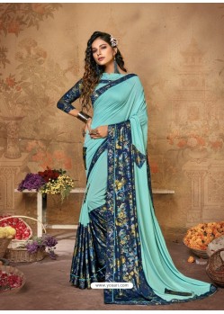 Sky Blue Stunning Designer Party Wear Lycra Sari