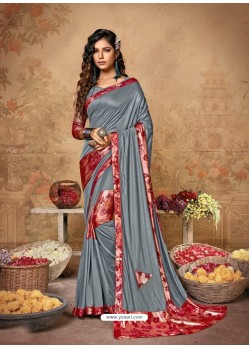 Grey Stunning Designer Party Wear Lycra Sari