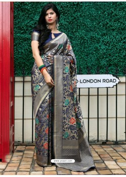 Silver Designer Classic Traditional Wear Banarasi Silk Sari
