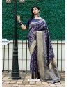 Dark Blue Designer Classic Traditional Wear Banarasi Silk Sari
