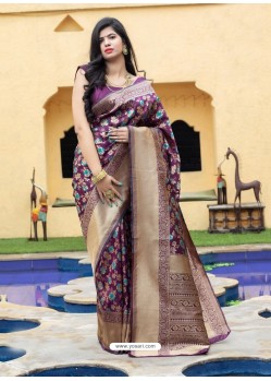 Purple Designer Classic Traditional Wear Banarasi Silk Sari