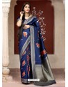 Dark Blue Designer Classic Traditional Wear Banarasi Silk Sari