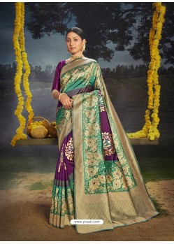 Purple Designer Classic Traditional Wear Soft Silk Sari