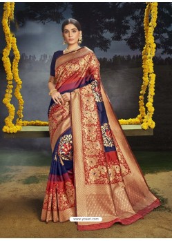 Dark Blue Designer Classic Traditional Wear Soft Silk Sari