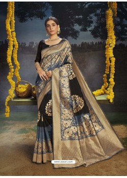 Black Designer Classic Traditional Wear Soft Silk Sari