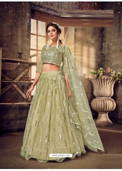 Pista Green Gorgeous Designer Party Wear Soft Net Lehenga