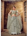 Grayish Green Gorgeous Designer Party Wear Soft Net Lehenga