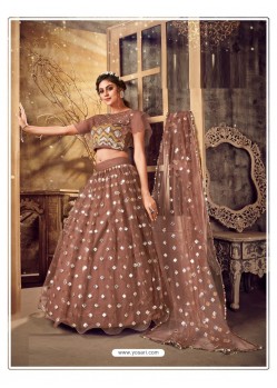 Brown Gorgeous Designer Party Wear Soft Net Lehenga