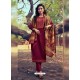 Maroon Heavy Embroidered Designer Mini Silk Salwar Suit