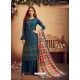 Teal Blue Designer Pure Viscose Chinnon Party Wear Palazzo Suit