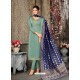 Grayish Green Designer Party Wear Satin Georgette Churidar Salwar Suit