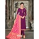 Purple Designer Party Wear Satin Georgette Churidar Salwar Suit