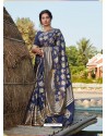 Dark Blue Latest Designer Party Wear Silk Sari