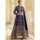 Royal Blue Heavy Embroidered Designer Velvet Wedding Wear Anarkali Suit