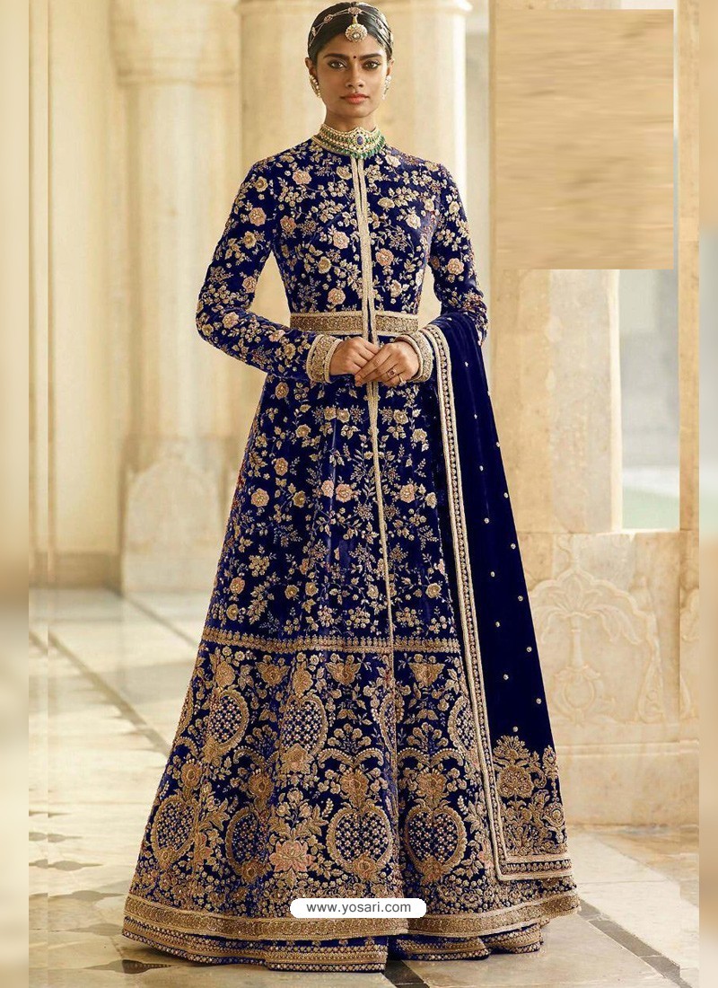 Royal Blue Pant style Anarkali Soft Net | Arabic attire | Anarkali dress,  Designer gowns, Designer anarkali