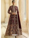 Maroon Heavy Embroidered Designer Velvet Wedding Wear Anarkali Suit