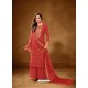 Red Designer Party Wear Pure Cotton Lawn Palazzo Suit