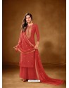 Red Designer Party Wear Pure Cotton Lawn Palazzo Suit