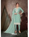 Aqua Mint Designer Party Wear Chanderi Churidar Salwar Suit