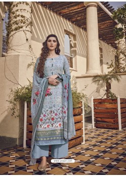 Aqua Grey Designer Party Wear Pure Viscose Fine Silk Salwar Suit