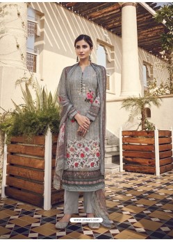 Light Grey Designer Party Wear Pure Viscose Fine Silk Salwar Suit