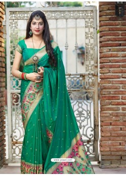 Jade Green Designer Classic Party Wear Pure Banarasi Silk Sari