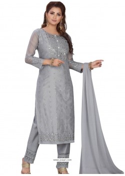 Grey Stylish Readymade Party Wear Salwar Suit