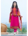 Jazzy Hot Pink Lace Work Churidar Salwar Suit