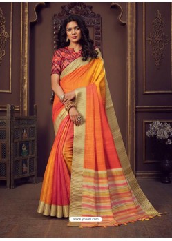 Orange Designer Party Wear Handloom Silk Sari