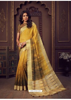 Yellow Designer Party Wear Handloom Silk Sari