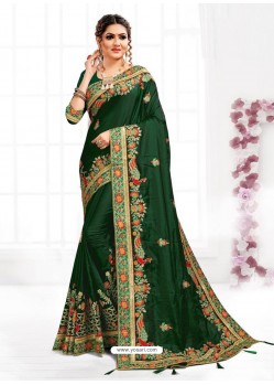 Dark Green Astonishing Party Wear Pure Satin Wedding Sari