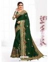 Dark Green Astonishing Party Wear Pure Satin Wedding Sari