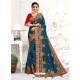 Teal Blue Astonishing Party Wear Pure Satin Wedding Sari