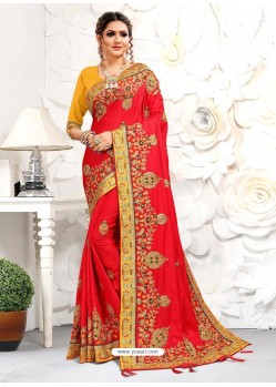 Red Astonishing Party Wear Pure Satin Wedding Sari