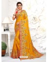 Yellow Astonishing Party Wear Pure Satin Wedding Sari