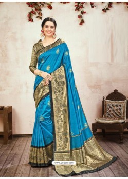 Blue Designer Party Wear Banarasi Silk Sari