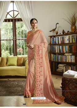 Light Orange Mesmeric Designer Traditional Wear Silk Sari