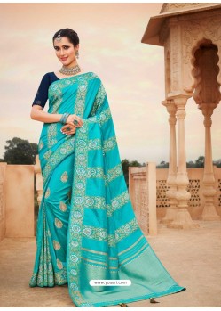Turquoise Mesmeric Designer Classic Wear Silk Sari
