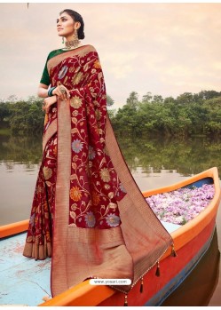 Maroon Mesmeric Designer Classic Wear Silk Sari