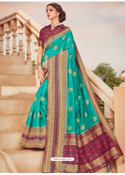 Aqua Mint Mesmeric Designer Classic Wear Silk Sari