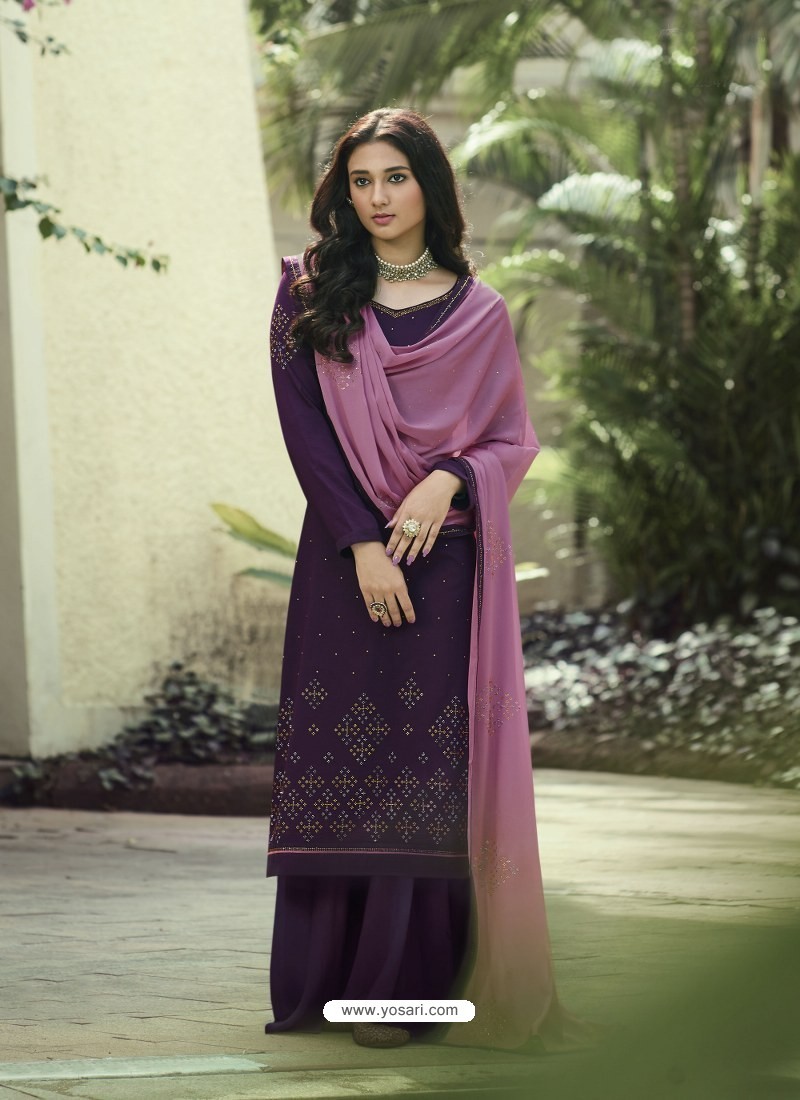purple designer party wear soft silk salwar suit