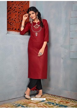 Red Latest Designer Party Wear Rayon Kurti With Bottom
