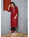 Red Latest Designer Party Wear Rayon Kurti With Bottom