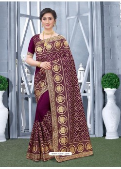 Deep Wine Mesmeric Designer Classic Wear Silk Sari