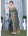 Teal Blue Mesmeric Designer Classic Wear Silk Sari