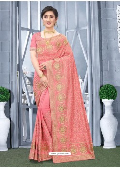 Light Red Mesmeric Designer Classic Wear Silk Sari