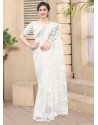 White Mesmeric Designer Party Wear Net Sari