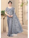Grey Mesmeric Designer Party Wear Net Sari