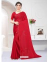 Red Fabulous Designer Party Wear Satin Sari