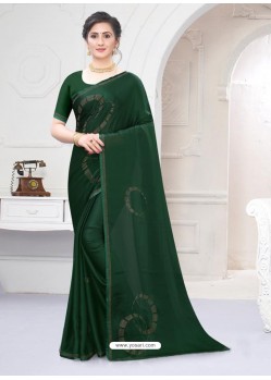 Dark Green Fabulous Designer Party Wear Satin Sari